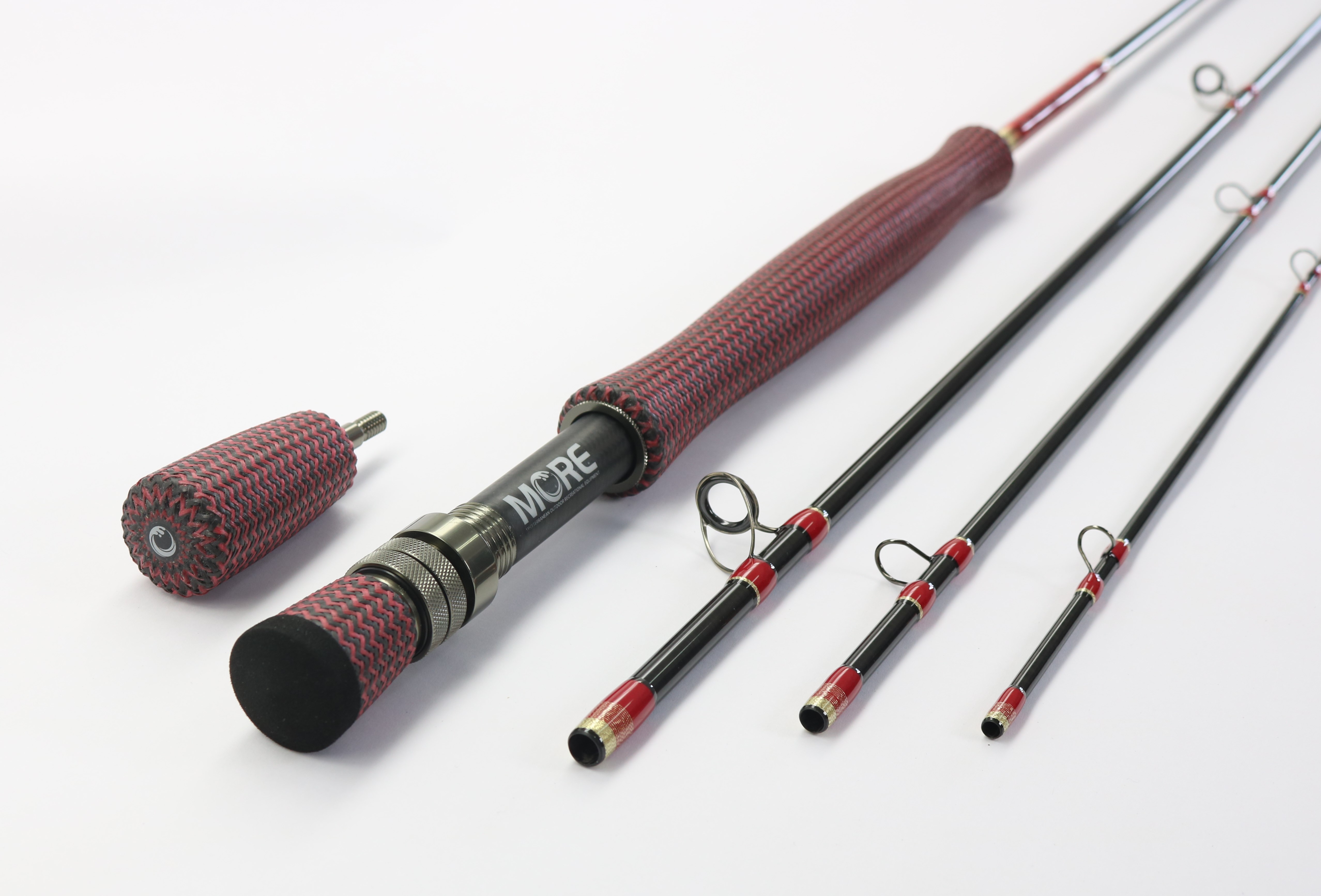 Custom Fly Rod - Carbon Fiber 6 and Red Fiberglass Grips - Interchangable fighting Butt